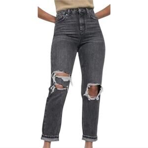 Topshop Women's Distressed Double knee MOM High Rise Black Jeans SIZE 32‎ TALL